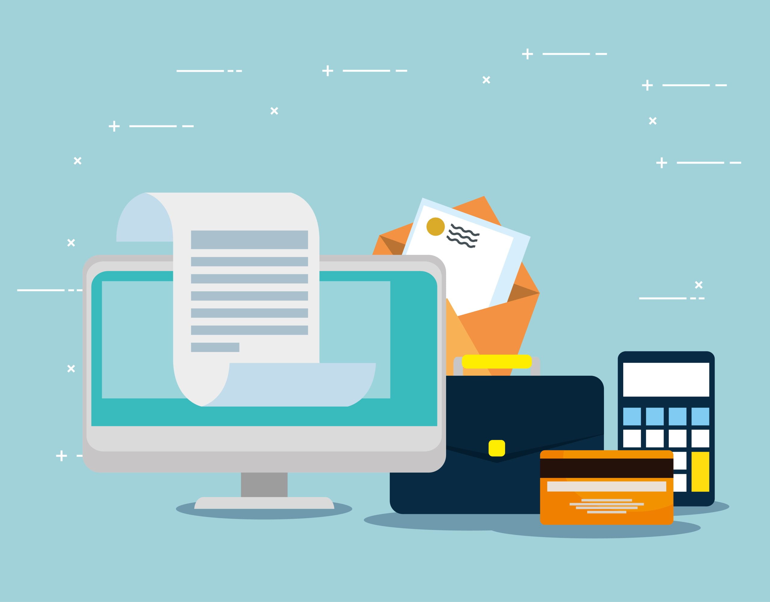 computer information with credit card and letter message